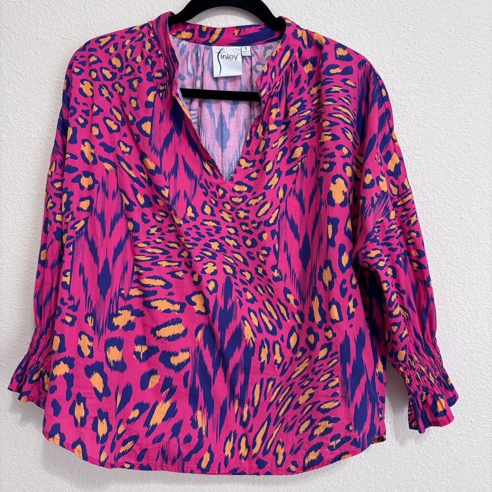 Finley Pink & yellow Leopard Print Cotton Blouse – Made in USA, Size S